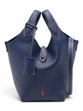 Polo play by Ralph Lauren Navy Pebbled Leather Bucket Tote red logo